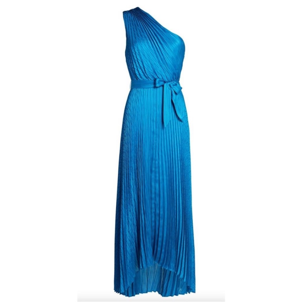 Intermix Luisa Pleated Satin Midi Dress Blue